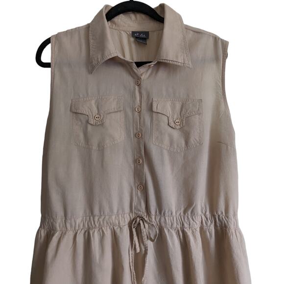 Dots Women's Plus Size 2X Sleeveless Button Down Tan Dress - Picture 8 of 12